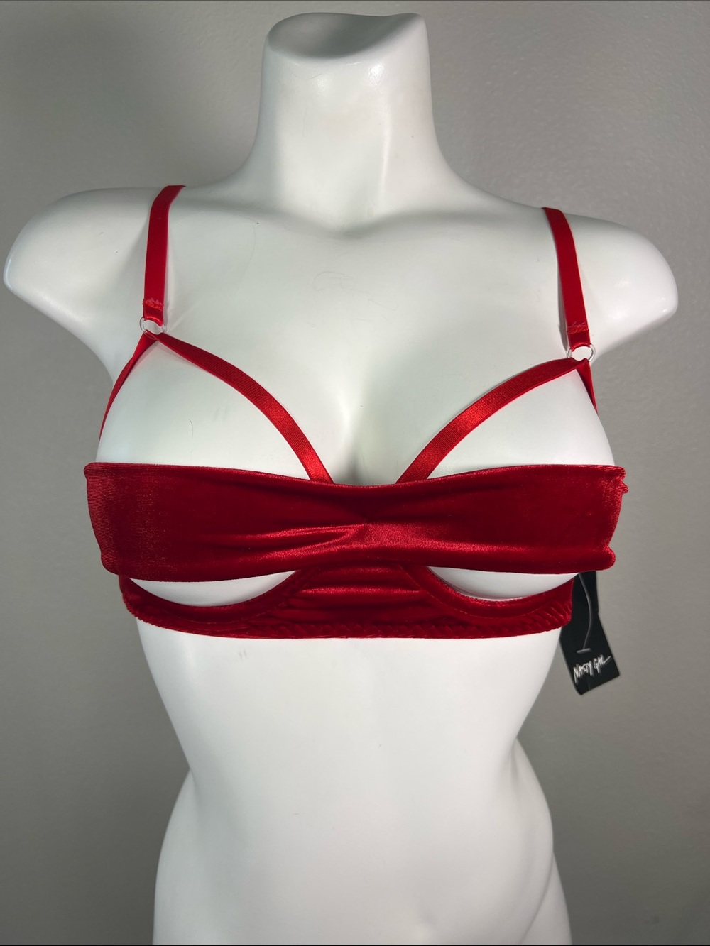Nasty Gal Red Velvet Cutout Peek A Boo Bralette 32B